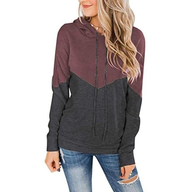 Hooded Drawstring Stitching Contrast Sweatshirt