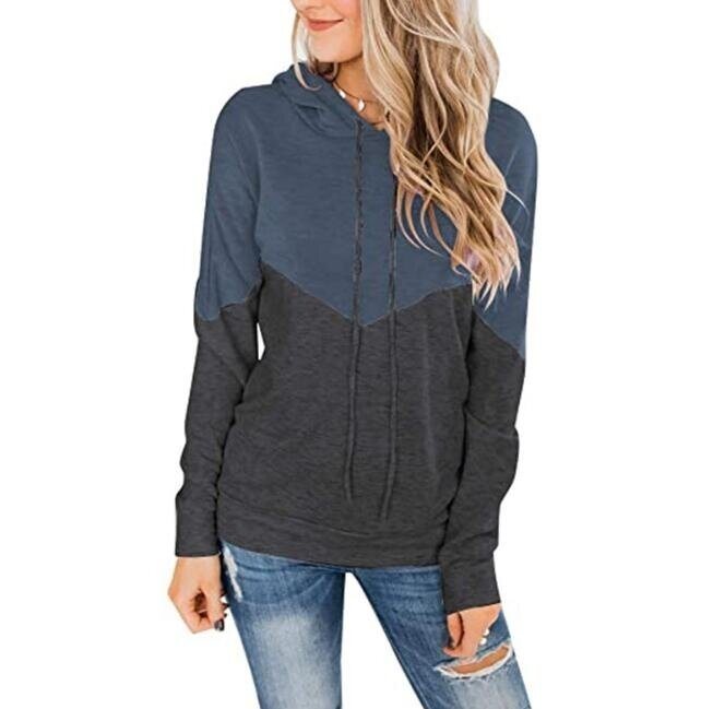 Hooded Drawstring Stitching Contrast Sweatshirt