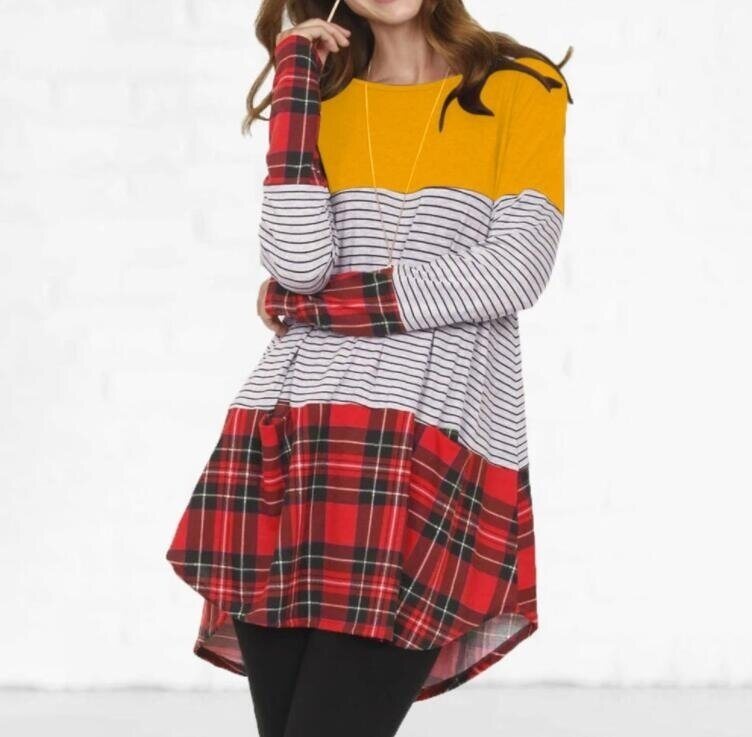 Striped Long Sleeved Swing Tunics Dress