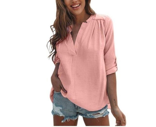 Linen Shirt Blouse Casual V-Neck Tops