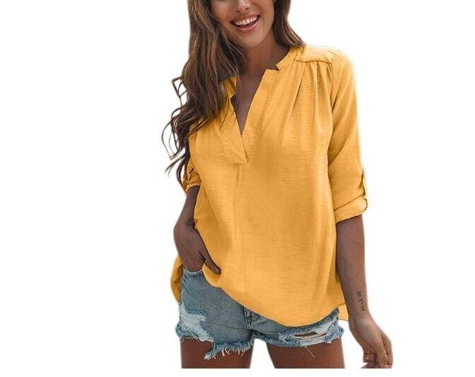 Linen Shirt Blouse Casual V-Neck Tops