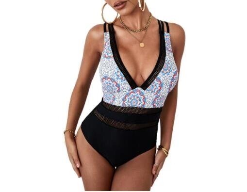 Flower High Waisted One Piece Swimsuits Bathing Suits