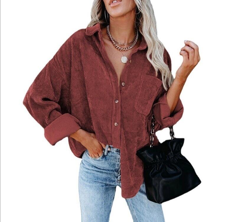 Corduroy Shirts Button Down Blouses Top