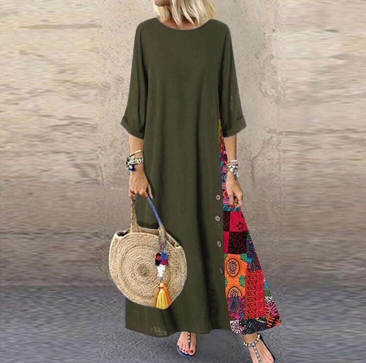 Linen Long Sleeve Bohemian Maxi Dress