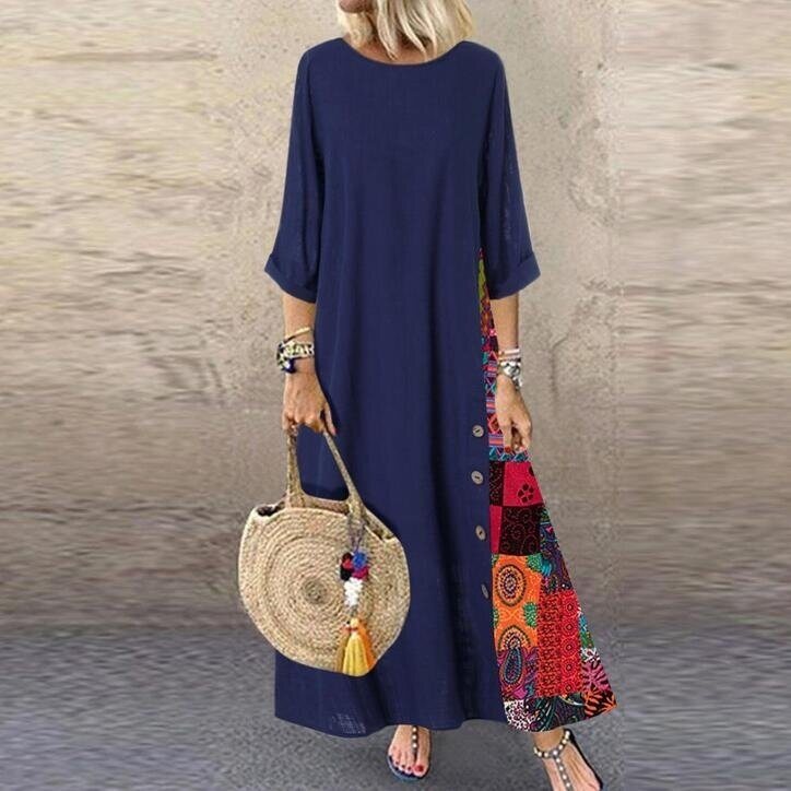 Linen Long Sleeve Bohemian Maxi Dress