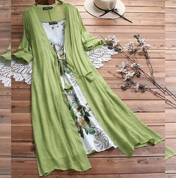 Linen Lace Up Maxi Dress Set