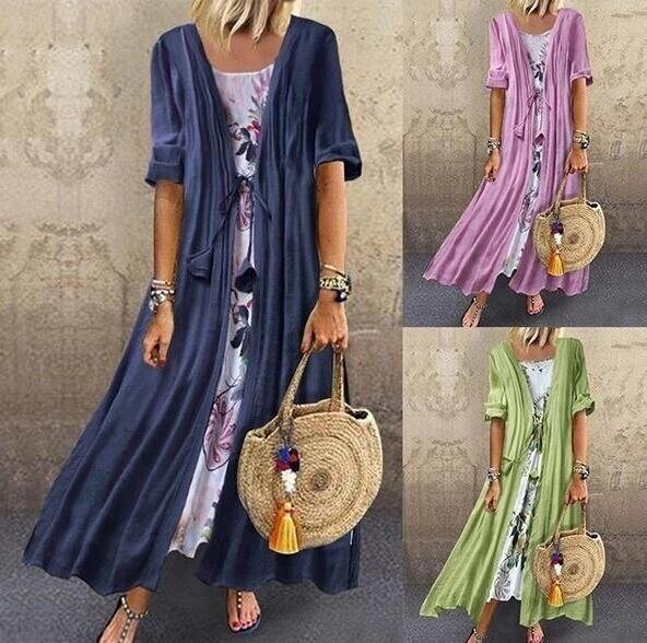 Linen Lace Up Maxi Dress Set