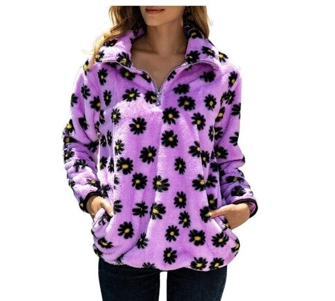 Flower Print Sherpa Half-Zip Sweater