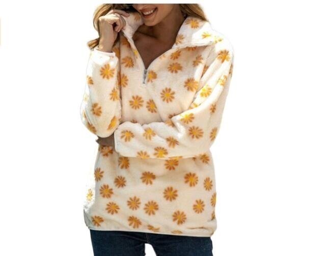 Flower Print Sherpa Half-Zip Sweater