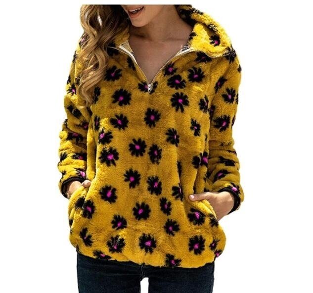 Flower Print Sherpa Half-Zip Sweater