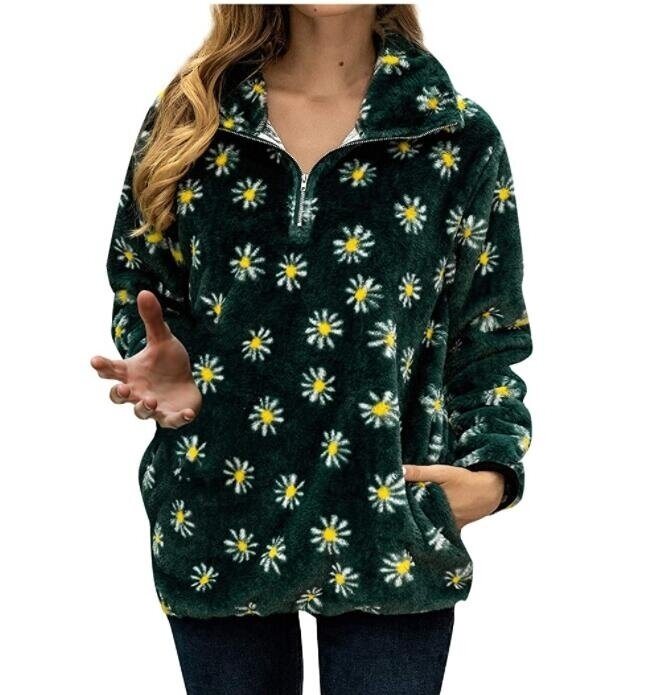 Flower Print Sherpa Half-Zip Sweater