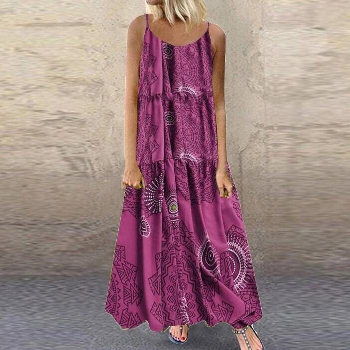 Loose Print Strap Maxi Dress