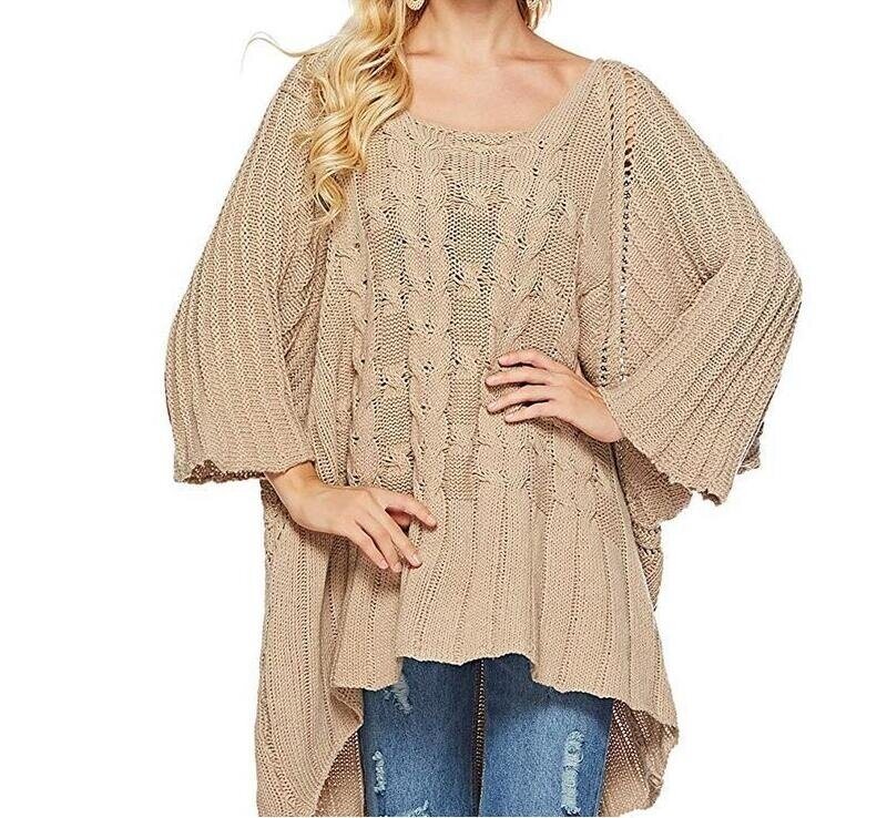 Knit Round Neck Shawl Cloak Sweater