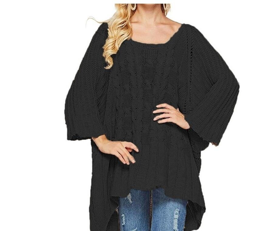 Knit Round Neck Shawl Cloak Sweater