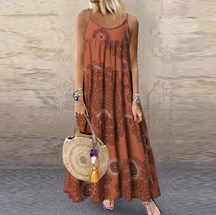 Loose Print Strap Maxi Dress