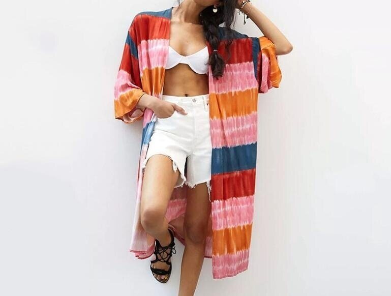 Rainbow Print Beach Sunscreen Bikini Swimsuit Cover Up