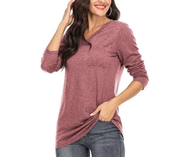 Long Sleeve T Shirts Tunic Tops with Pocket