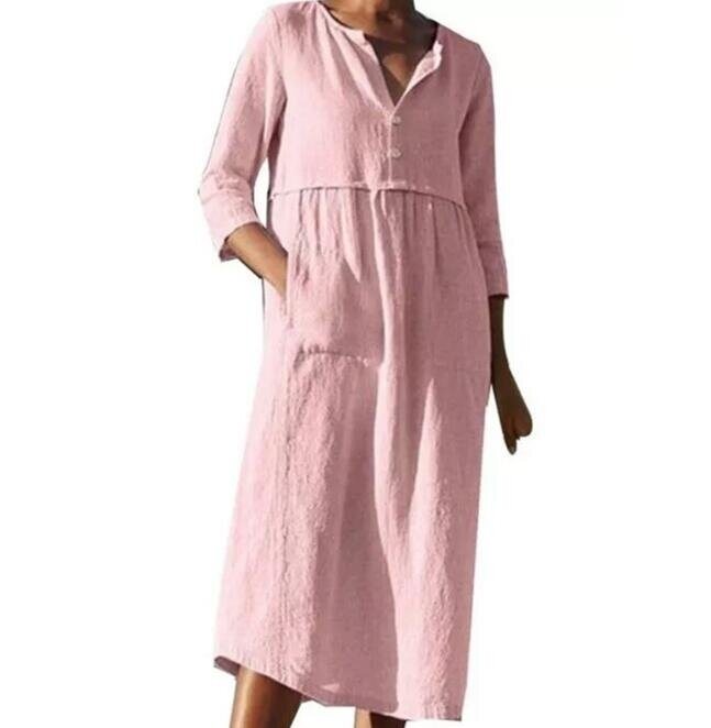 Cotton Buttons Casual Maxi Dress