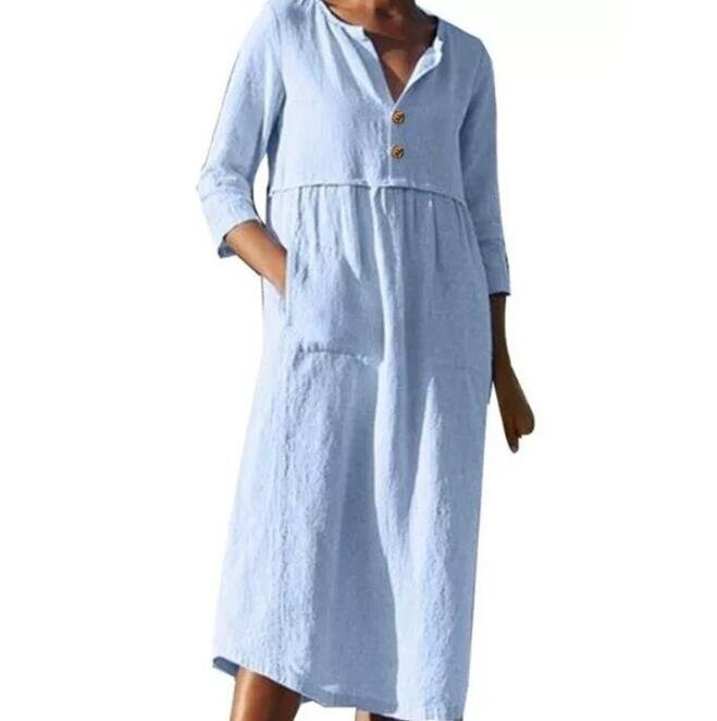 Cotton Buttons Casual Maxi Dress