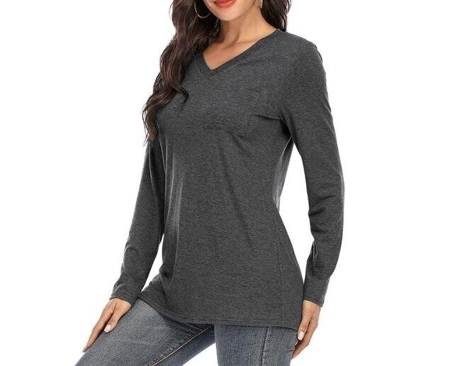 Long Sleeve T Shirts Tunic Tops with Pocket