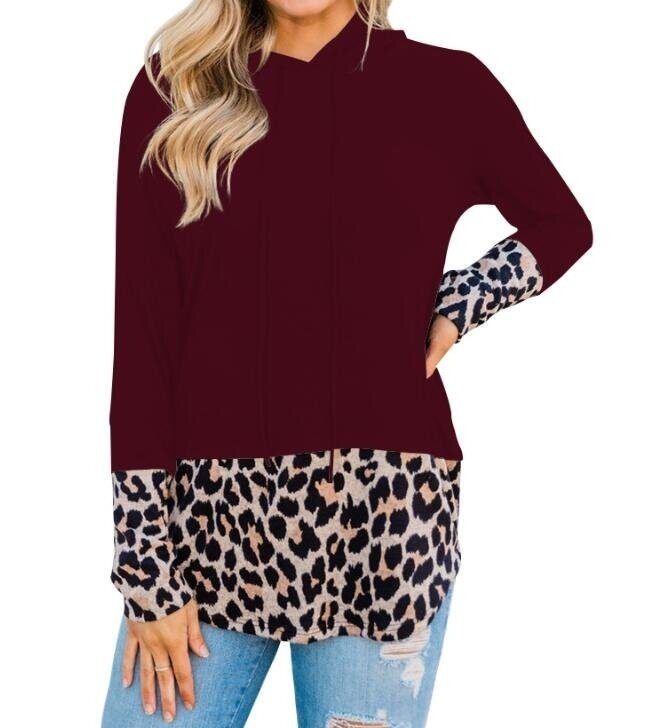 Leopard Print Long Sleeve Hoodies Tops