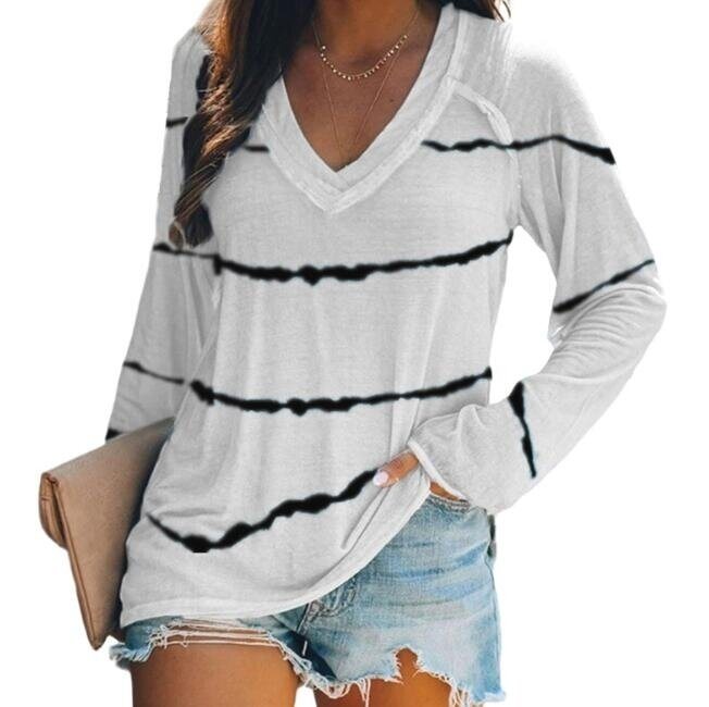 Tie-dye Stripes Print V-neck Long Sleeved Tunics