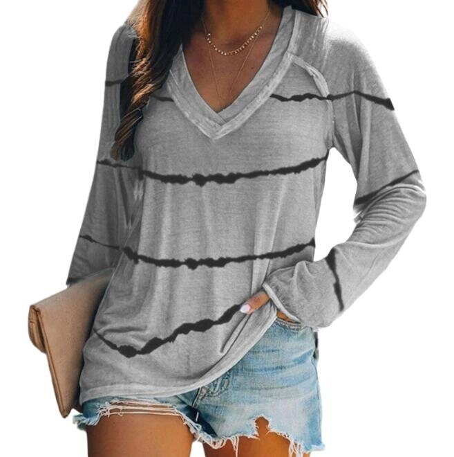 Tie-dye Stripes Print V-neck Long Sleeved Tunics