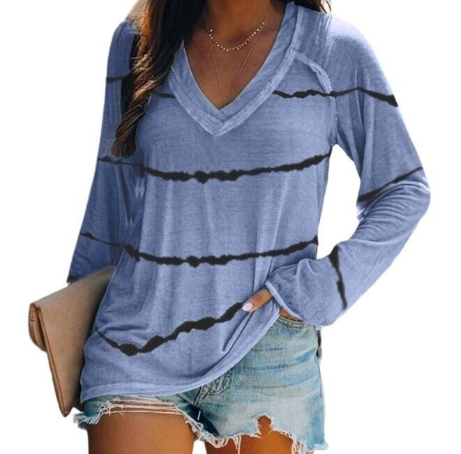 Tie-dye Stripes Print V-neck Long Sleeved Tunics