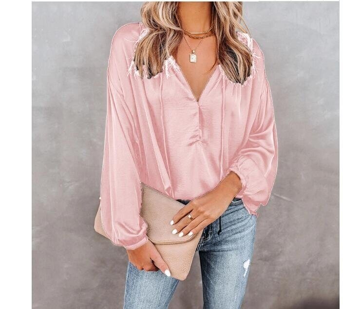 V Neck Long Sleeve Blouse Shirt