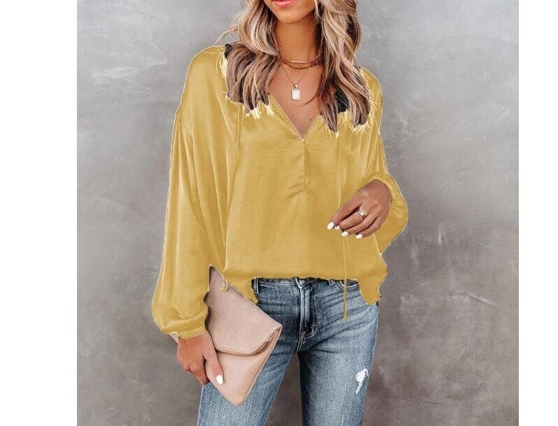 V Neck Long Sleeve Blouse Shirt