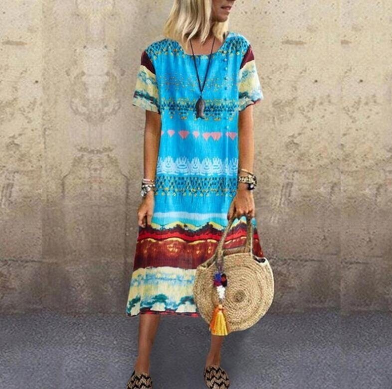 Bohemian Printed Short Sleeve Maxi Dress