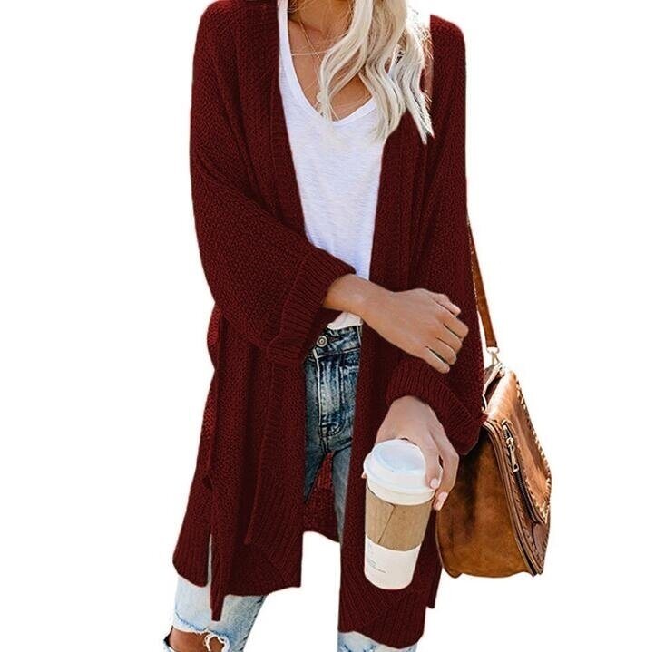 Women's Knit Sweater Open Front Cardigan Outwear with Pockets