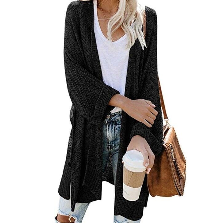 Women's Knit Sweater Open Front Cardigan Outwear with Pockets