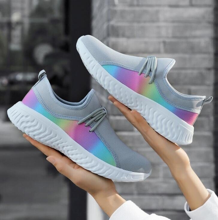 Rainbow Breathable Lace-Up Sneakers