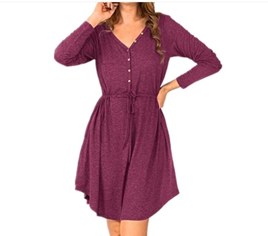 Long Sleeve Buttons Belt Shirt Dress