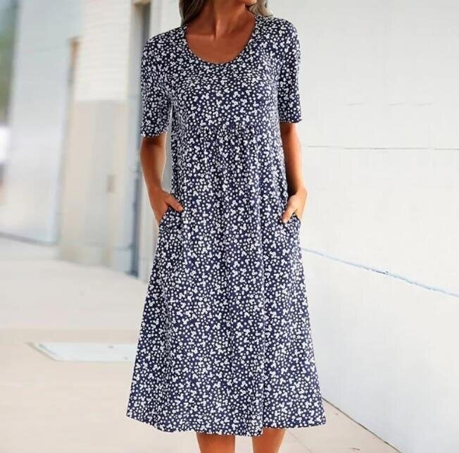 Floral Short Sleeve Dress With Pocket