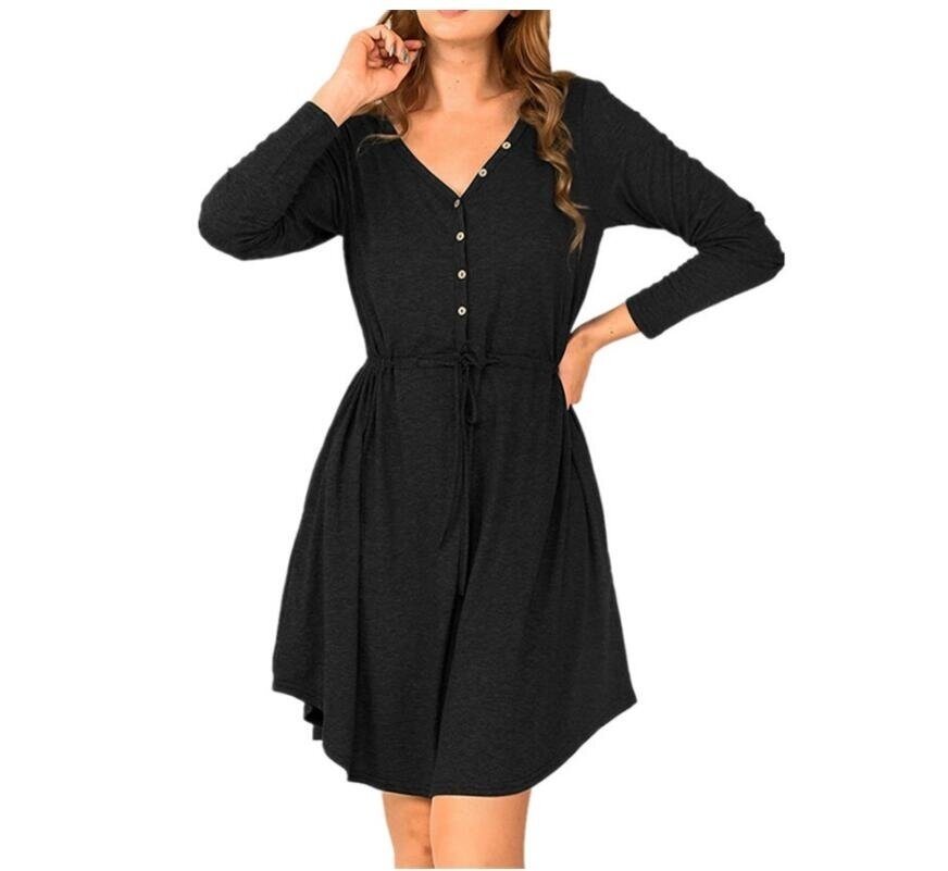 Long Sleeve Buttons Belt Shirt Dress