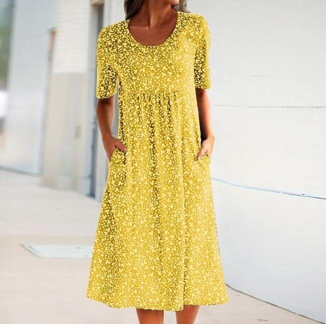 Floral Short Sleeve Dress With Pocket