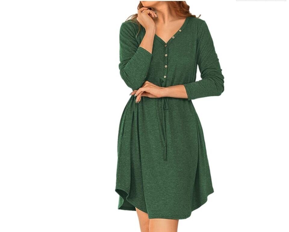 Long Sleeve Buttons Belt Shirt Dress