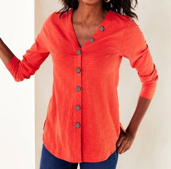 V-neck Button Long Sleeve Shirt Cotton Cardigan