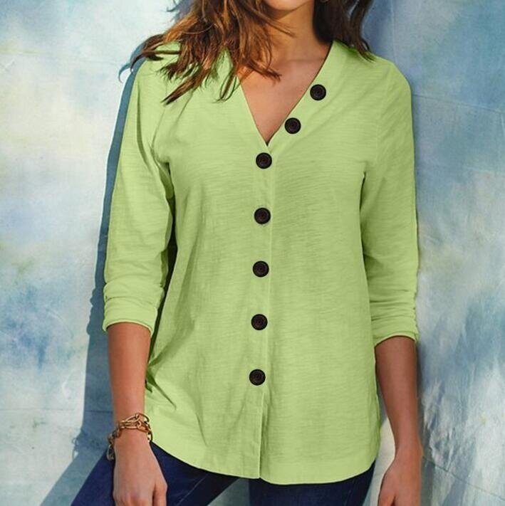 V-neck Button Long Sleeve Shirt Cotton Cardigan