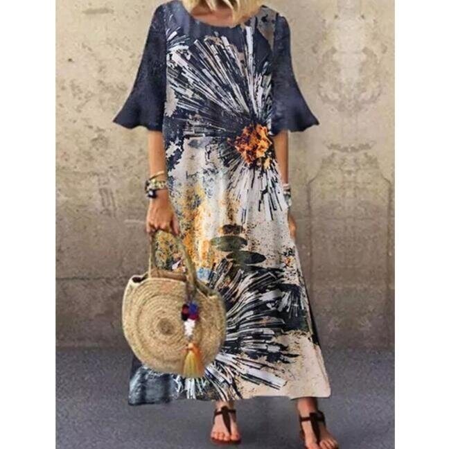 Flared Sleeve Print Maxi Dress