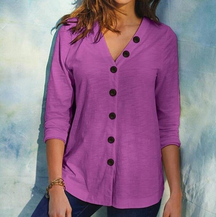 V-neck Button Long Sleeve Shirt Cotton Cardigan