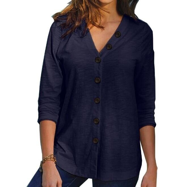 V-neck Button Long Sleeve Shirt Cotton Cardigan