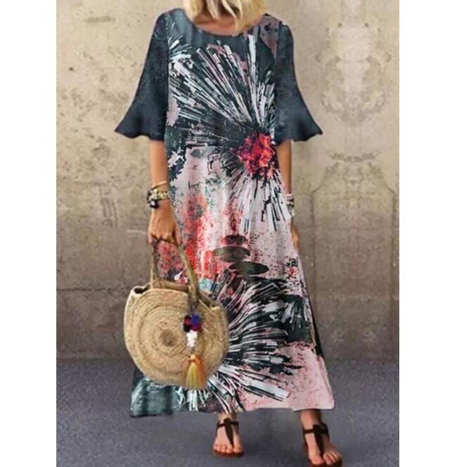 Flared Sleeve Print Maxi Dress