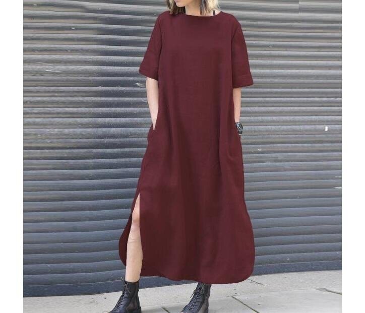 Irregular Slit Linen Maxi Dress