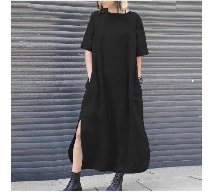 Irregular Slit Linen Maxi Dress