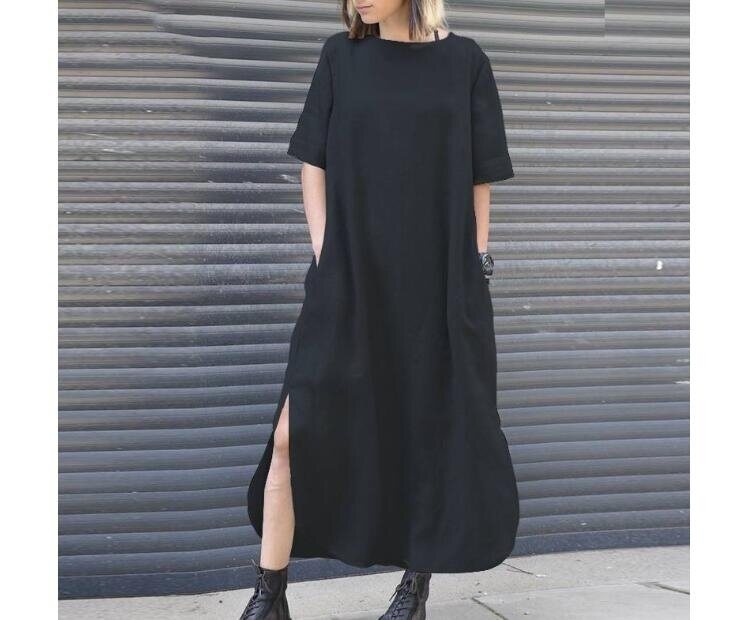 Irregular Slit Linen Maxi Dress