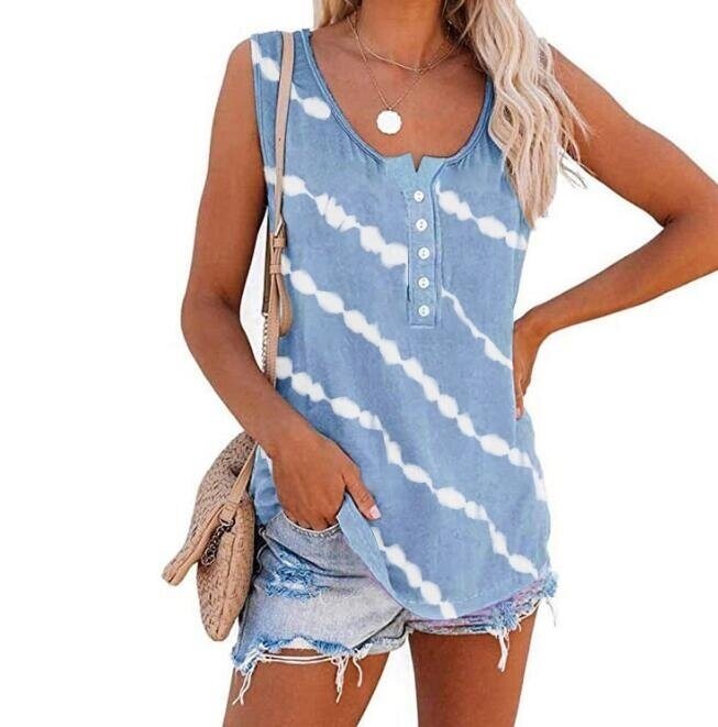 Tie-dye Printed Buttons Sleeveless Tank Top