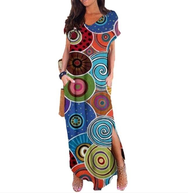 Crew Neck Print Maxi Dress